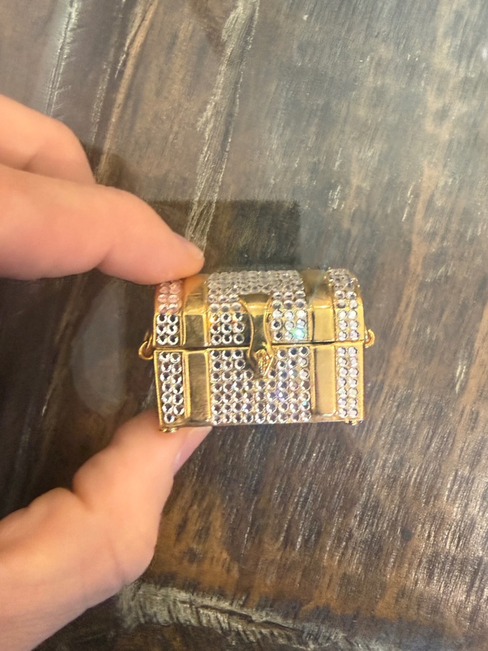 Judith Leiber Gold an Clear Crystal Treasure Chest Mini